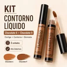 Kit Contorno Corretivo Líquido Ruby Rose Flawless Chocolate 6 e 9 Bronzer Cremoso Alta Cobertura