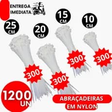 Kit Abraçadeira Enforca Gato De Nylon 1200 Unidades 10cm - 15cm - 20cm - 25cm Branca Resistente Prende Organiza