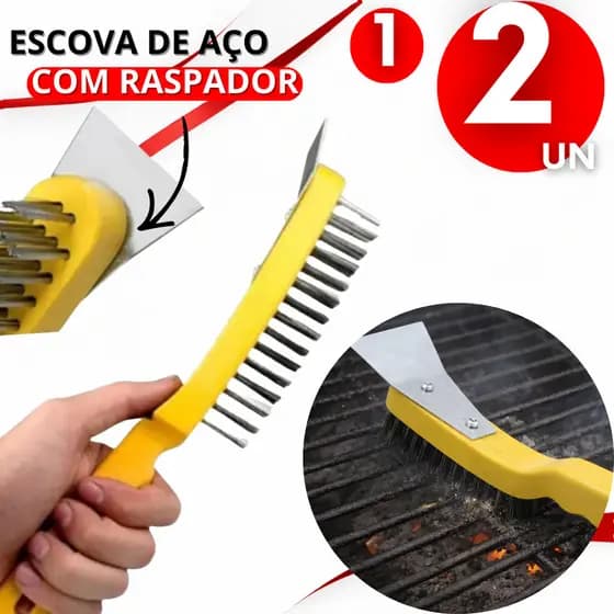 1 ou 2 Escova Limpa Grelha Churrasqueira com Raspador de Aço