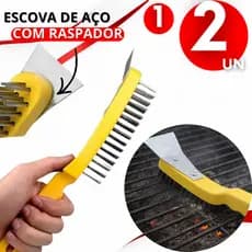 1 ou 2 Escova Limpa Grelha Churrasqueira com Raspador de Aço