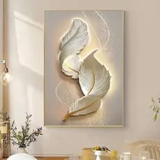 Quadro decorativo  Abstrato minimalista pena branca iluminada paz tranquilidade moderno para sala 50x70 cm