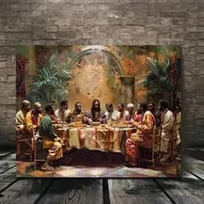 Quadro Decorativo Exclusivo 110x80 Quadro decorativo 1 peça  Religioso Sacro Fé Santa Ceia Negra Afro para sala quarto i