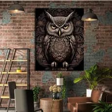 Quadro Decorativo Exclusivo 110x80 coruja estilo nórdico sala quarto escritório   Com Borda