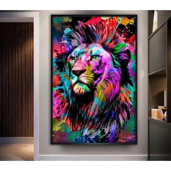 Quadro Decorativo Street Arte Leão 110x80cm Sala Quarto Luxo