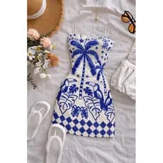 Vestido Tropical Feminino Coqueiros e Tucanos Ajustado ao Corpo