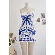 Vestido Curto Tubinho Feminino de Alcinha Estampa Tropical Verão Tendência