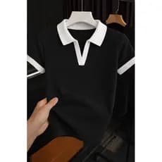 Blusa Feminina Gola Polo Canelada Algodão Manga Curta Tecido Macio e Confortável Elegante