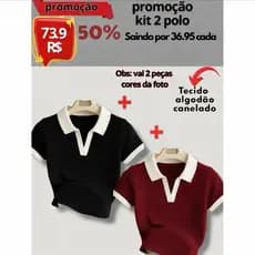 Kit Camisas Polos Femininas Ribana Canelada Ajustada Bicolor Manga Curta Elegante e Casual