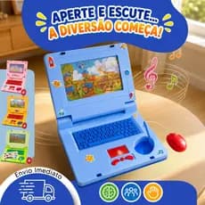 Laptop Infantil Educativo Musical Com Luzes E Mouse Interativo Notebook Tema Safari Dinossauro Princesa