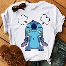 1Camisetas blusinha Básica Stitch Feminina, Masculina, Infantil e Adulto Unissex