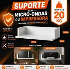 Suporte nicho  para microondas e impressora em MDF branco de 15 mm cozinha escritorio comercio loja clinica consultorio