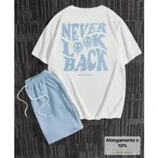Conjunto Masculino Kit Camiseta + Bermuda Nunca Olhas Para Trás Streetwear