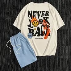 Conjunto Masculino Camiseta + Bermuda Never Look Back com Short Estilo Streetwear Casual Verão Estilo Oversized