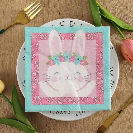 20 Unidades de Guardanapos de Papel com Design de Coelho e Ovo para Festa de Páscoa Suprim HHRT