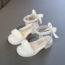Nova Sandália Feminina com Laço de Pérolas, Sandálias Elegantes de Princesa/Sapatos Casuais de Sola Macia e Confortável