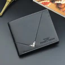 Carteira Curta Horizontal Masculina - Couro PU Leve com 8 Compartimentos para Cartões - Bolso com Zíper - Preto/Marrom H