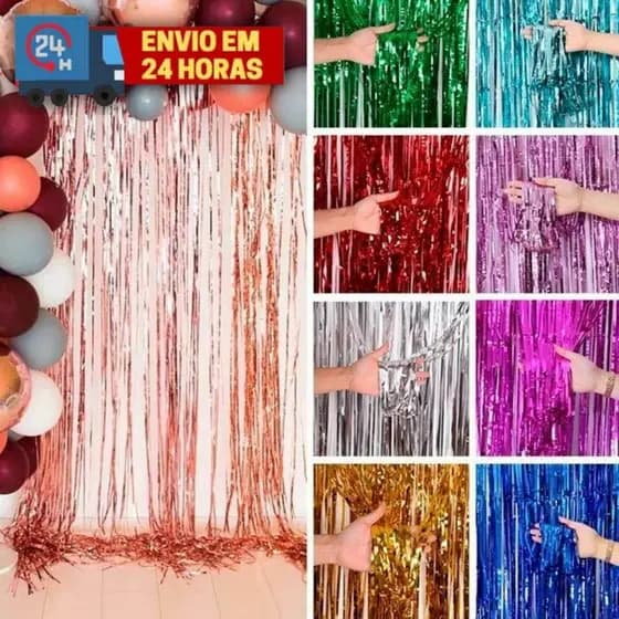 Cortina Metalizada Franja Grande Fosco Glitter 1x2m Festa Luxo Painel Decorativo 38 Cores Premium