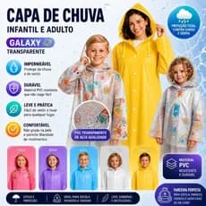 Capa de Chuva Colorida e Galaxy Com Capuz e Botão Transparente Infantil Adulto Material Impermeável