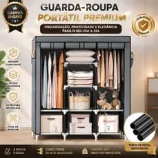 Guarda Roupa Premium Modular Portátil Organizador com Cortina Cabideiro e 8 Prateleiras