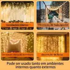 LED Cortina 4x3 3x3 led pisca luz romântica para casamento de natal ao ar livre Branco Quente