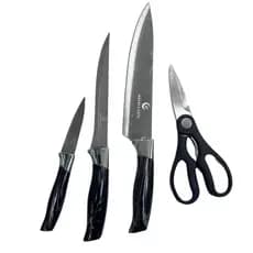 Kit 4 Peças Conjunto de Cozinha Facas Com Tesoura Descascador e Utensilios Pra Churrasco