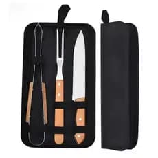Kit de Churrasco Conjunto de 3 Peças Aço Inox Com Estojo Kit Churrasqueiro Presenteável