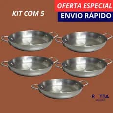 KIT COM 5 FRIGIDEIRA PERGAMINHO N22 1L ALUMÍNIO POLIDO REFORÇADA TRADICIONAL FUNDO ARREDONDADO ALÇA FIXA