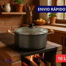 CAÇAROLA N30 10L COM TAMPA DE VIDRO, ALÇA DE MADEIRA, SUPER GRANDE TAMANHO FAMILIA PRETO CRAQUEADO PINTADO