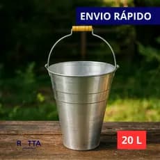 BALDE GRANDE 20L ALUMÍNIO RESISTENTE ALÇA DE MADEIRA LEITE LIMPEZA REFORÇADO GROSSO PROFISSIONAL