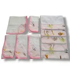 Kit 5 Fraldinhas de Boca + 5 Toalhinhas de Ombro Tecido Estampado 100% Algodão