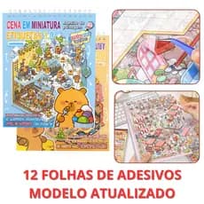 Livro Interativo Adesivos 3d 8 Cenários para montagem + Pinça - Caderno para Montar e Decorar