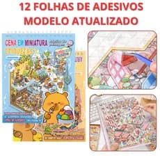 Caderno Interativo Com Adesivos  Livro Capivara 3d 8 Cenários + Pinça para Montar Seu Mini Mundo