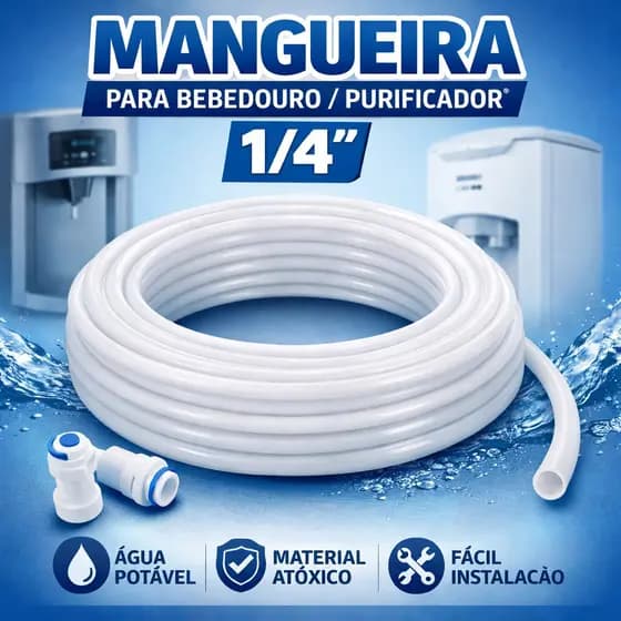 5 Metros Mangueira Atóxica Branca 1/4” PEBD – Purificador, Bebedouro, Filtro de Água