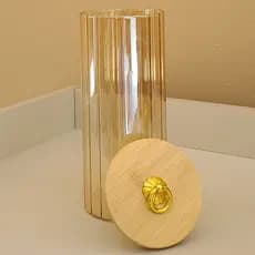 Pote Porta Mantimento de Vidro Hermético Âmbar Tampa Bambu e argola dourada - fechamento hermético 1050ML (G)