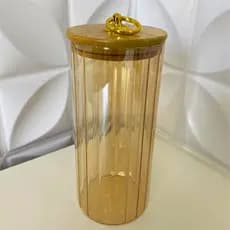 Pote de Vidro Hermético Âmbar Porta Mantimentos Tampa Bambu 1050ML