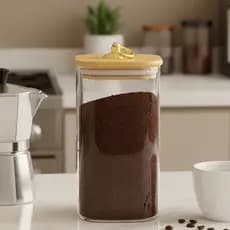 Pote De Vidro para Mantimentos Tampa Bambu quadrada e argola dourada 750ml (tamanho M) - ideal para armazenar alimentos