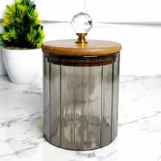 Porta temperos pote Hermético de Vidro Canelado Cristal com Tampa de Bambu Cristal Organização Cozinha 500ml