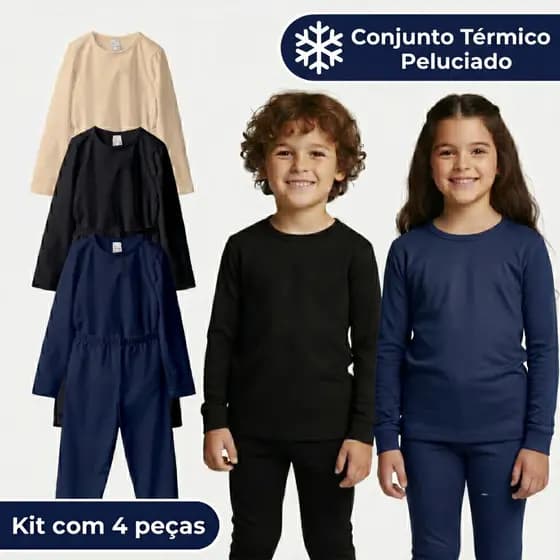 Kit 2 Conjunto Termico Tamanho 1 ao 10 Infantil e Bebê Menina e Menino Peluciado Inverno