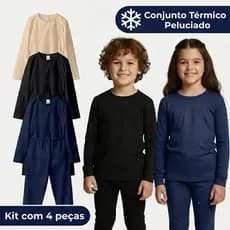 Kit 2 Conjunto Termico Tamanho 1 ao 10 Infantil e Bebê Menina e Menino Peluciado Inverno