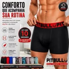 Cueca Boxer Original Pit Bull Lisa ou Estampada Masculina kit com 5 unidades