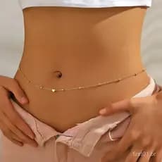 Corrente de cintura com contas redondas e coração de metal, um acessório elegante para mulheres.