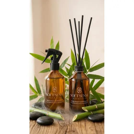 Kit Presente Home Spray e Difusor de Varetas 200ml Bamboo Aromatizador Ambiente Cheirinho Tecidos Fresco + Brinde