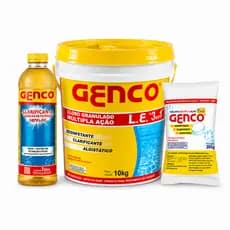 Kit Tratamento Completo Piscina Genco Cloro Granulado 3 Em 1 10kg + Clarificante 1L + Pastilha 200g