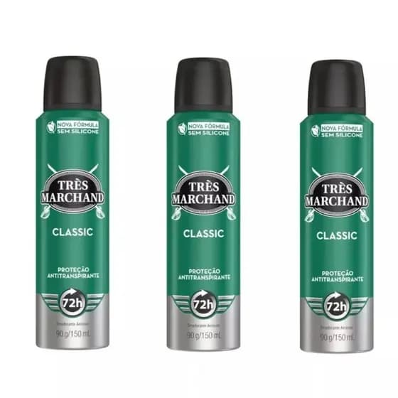 Kit Com 3 Desodorantes Aerossol Classic Tres Marchand 150ml