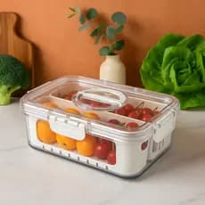 Cesto organizador com tampa alimentos para geladeira Prático, Higiênico e Empilhável