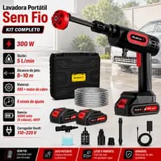 RubroX Lavadora Portátil 48V Alta Pressão com 2 Baterias Recarregáveis e Maleta Kit Completo Premium