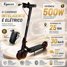 Egazza Patinete Elétrico 500W Adulto Suporta 120Kg Velocidade 30km/h Autonomia 30Km Bluetooth