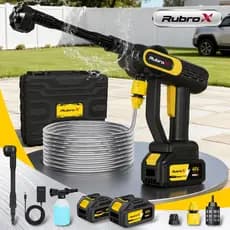 Rubrox 6 em 1 Lavadora Alta Pressão 300W Motor Sem Escovas 2 Baterias Bico Ideal Para Carro Jardim