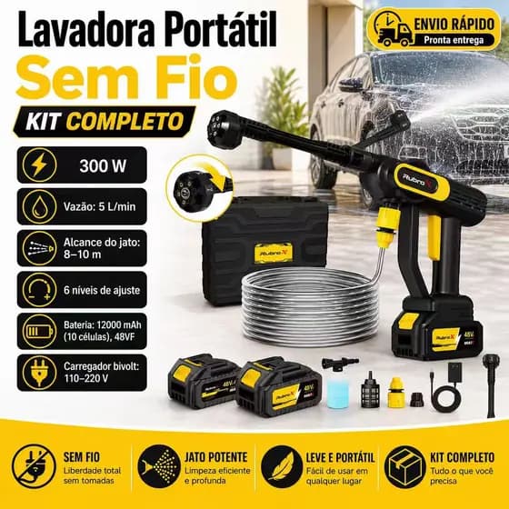 RubroX 6 Em 1 900PSI 300W Lavadora De Alta Pressão Sem Fio Adequado Para Carros E Jardins 2 BAT
