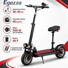 Egazza E-Bike Elétrica 500W/800W 48V Autonomia 45km 40km/h 10 polegadas Quadro Alumínio Carga 120kg